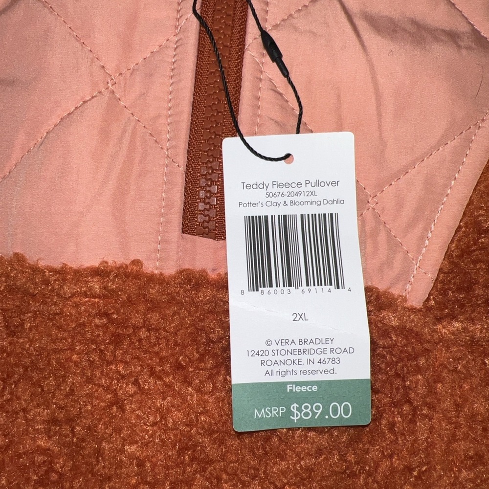 Vera Bradley Teddy Bear Fleece Colorblock Pullover Sweatshirt Orange/Pink xxl - Picture 2 of 7